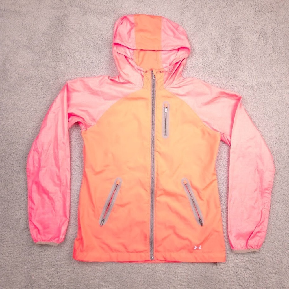 Under Armour Qualifier Woven Jacket Women Small Storm Hooded Pink Orange